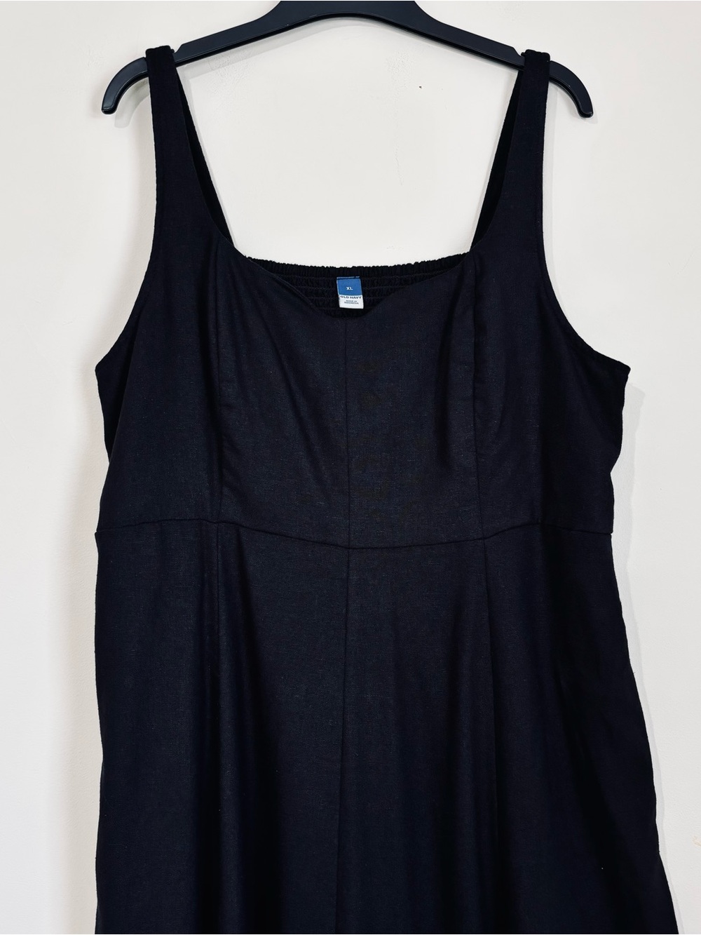 Old Navy Boho Fit Flare Sleeveless Black Linen Blend Smocked Back Midi Dress XL - Picture 5 of 16